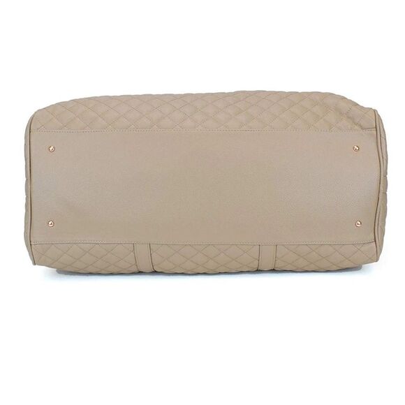 Ms. Lovely Quilted Vegan Leather Large Weekender Travel Duffle Bag Tan NWT - Picture 4 of 5